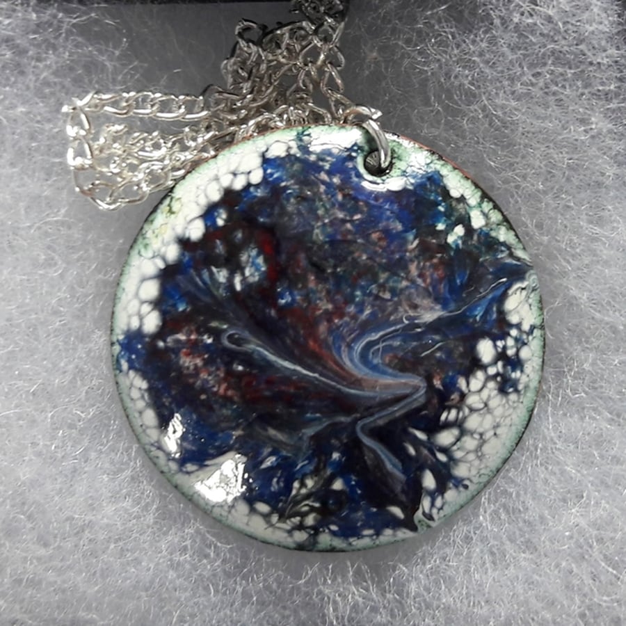 round pendant - scrolled purples over white