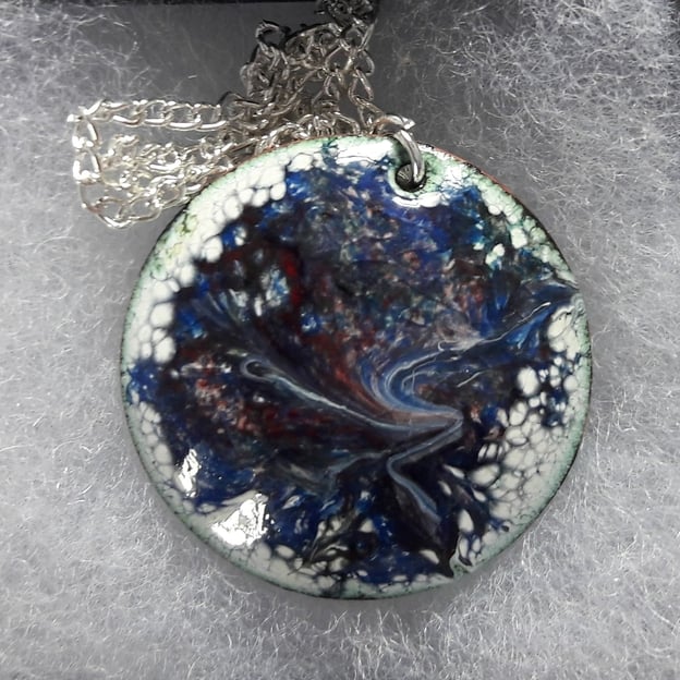 round pendant - scrolled purples over white