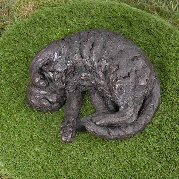 Curled Cat Animal Statue Large Bronze Resin Garden Sculpture