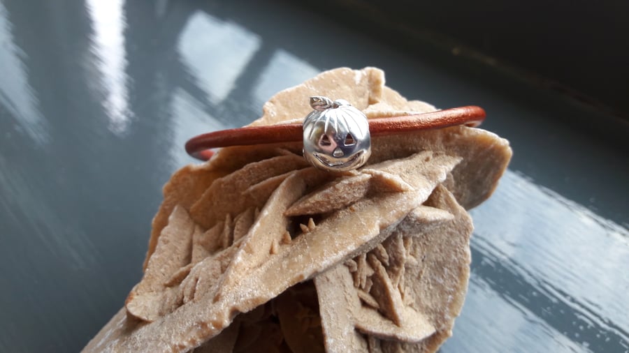 Sterling Silver Pumpkin on Copper Leather Bracelet