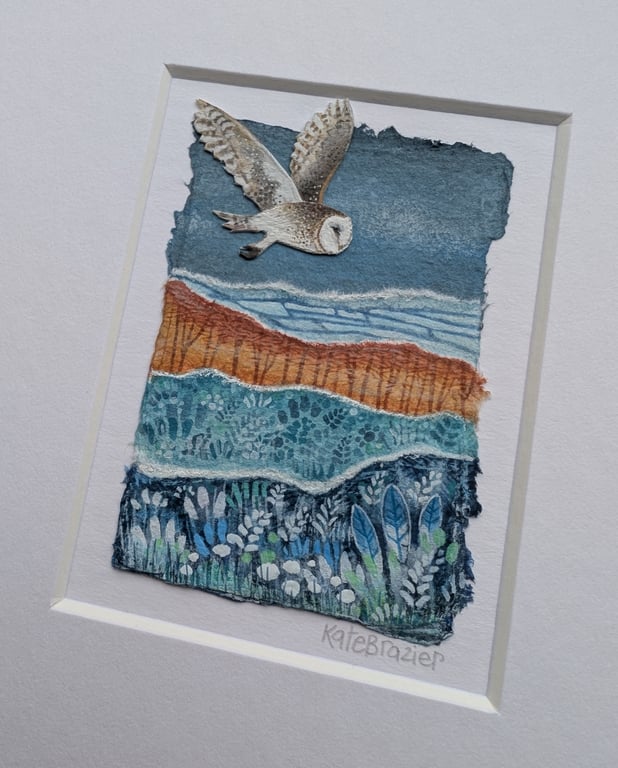 On Silent Wings - Original miniature collage. A5 Framed