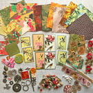 Gift for crafters, bargain mixed media craft material destash, craft kit