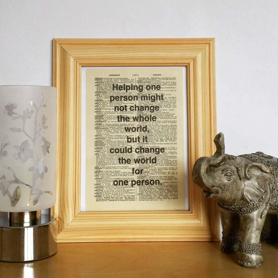 Unframed 1948 Dictionary Quote Print -Change The World For One Person-Print Only