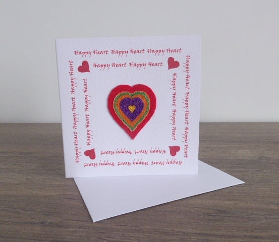 Valentine 'HAPPY HEART'  Free motion embroidery card"