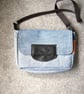 Satchel style preloved denim handbag cut from Levi denim jeans.Leather tab.  - Image 3