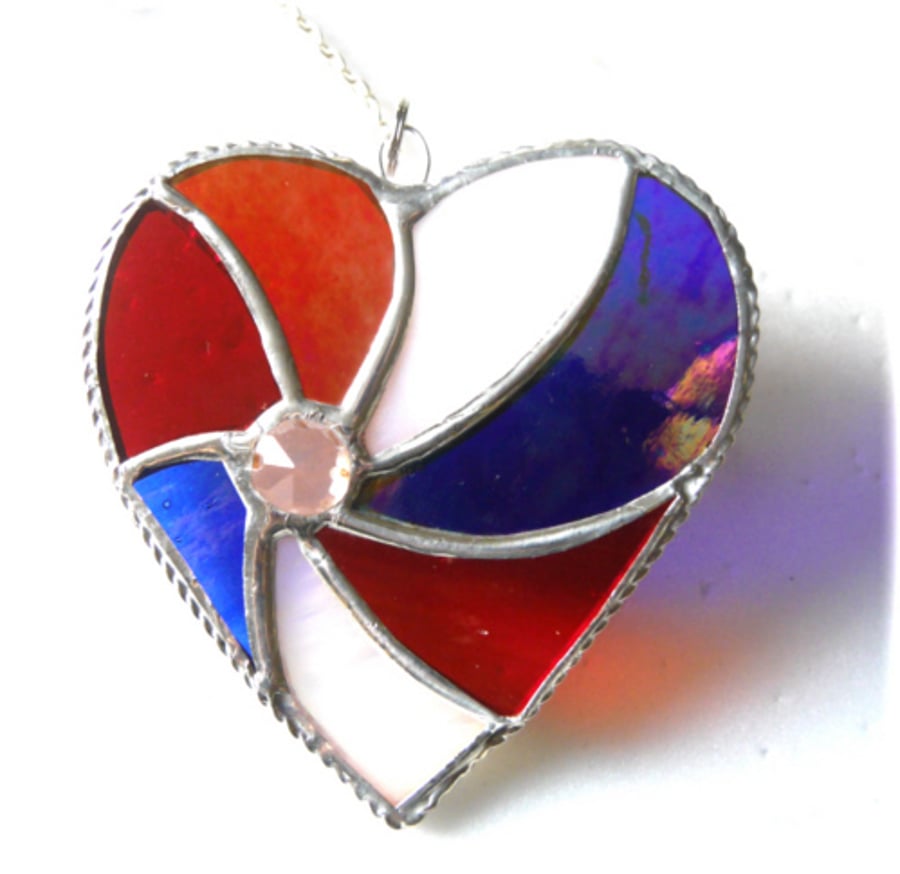 Patriotic Swirl Heart Stained Glass Suncatcher Handmade