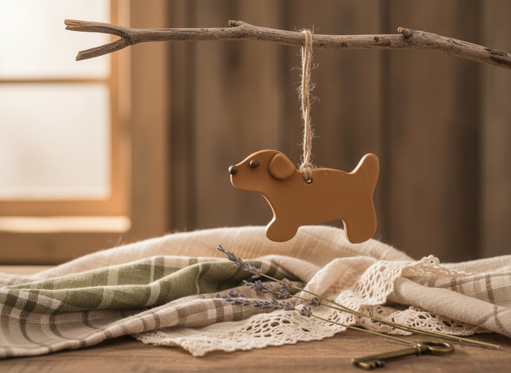 Handmade Clay Dog Ornament – Rustic Hanging Decor