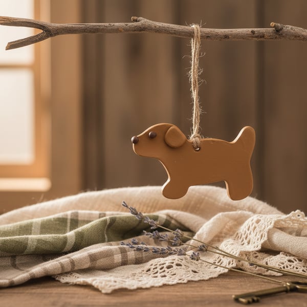Handmade Clay Dog Ornament – Rustic Hanging Decor