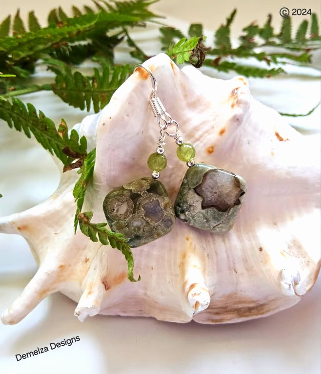 Peridot  & Jasper Sterling Silver Earrings
