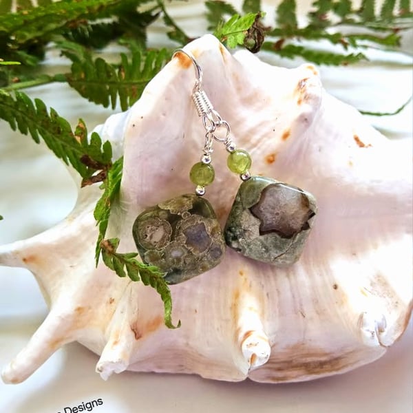 Peridot  & Jasper Sterling Silver Earrings