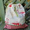 Cotton Flamingo Drawstring Bag 