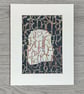Mounted Monoprint with Collaged Vintage Book Fragment - Scripts - Image 2