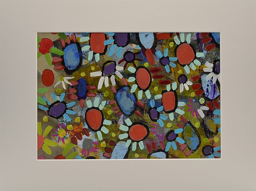 Mounted Painting of a Rock Garden (16x12 inches)