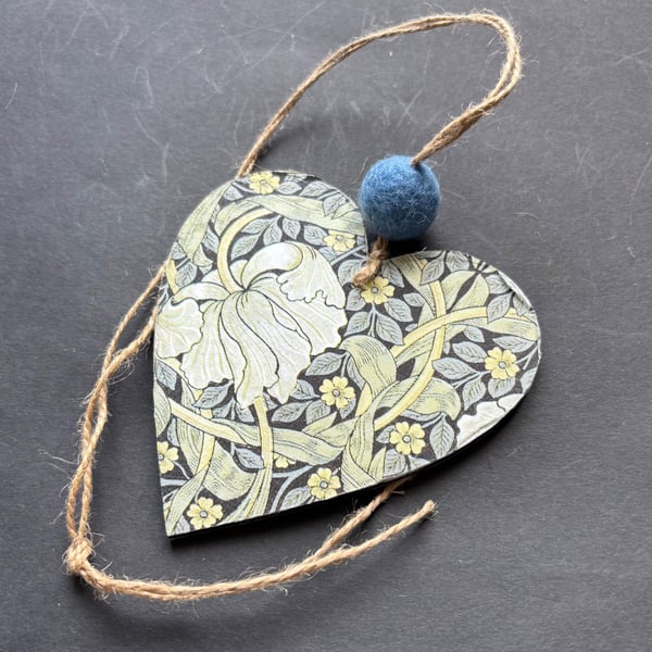 William Morris theme decoupaged wooden hanging heart
