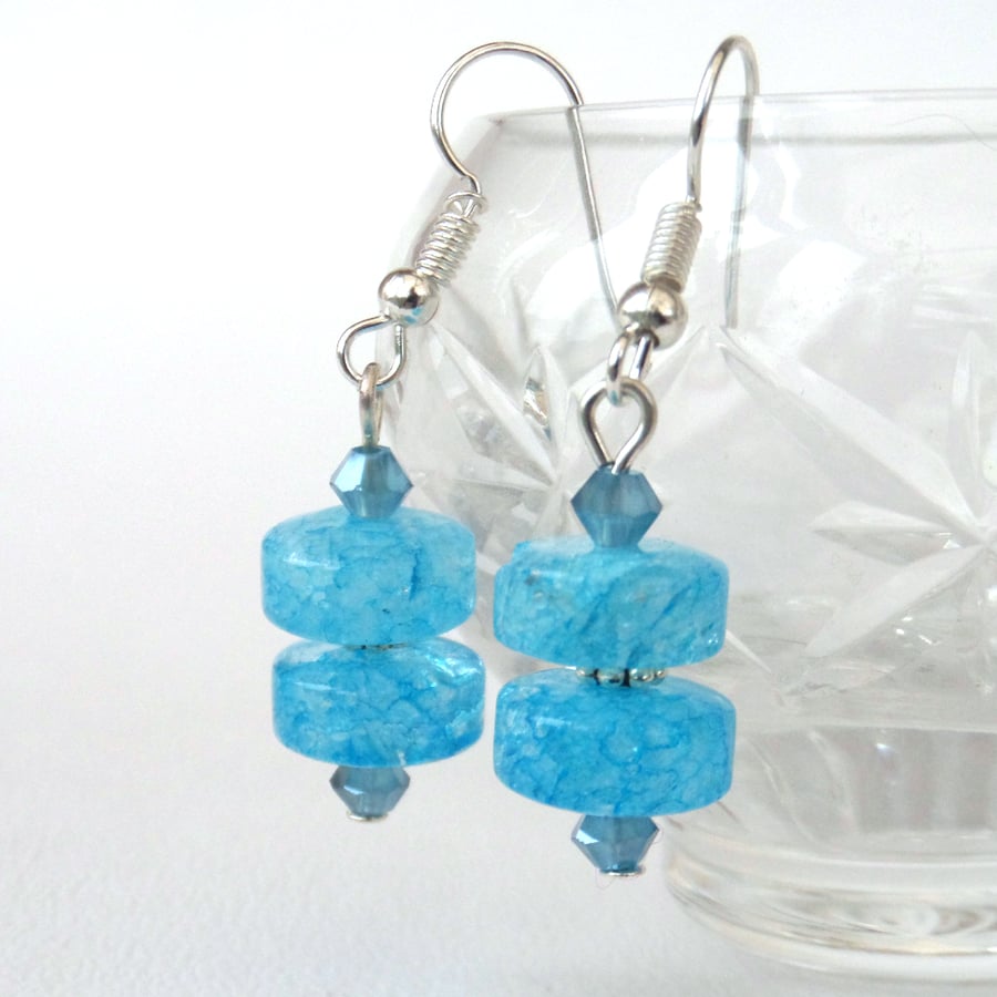 Blue cracked quartz and crystal earrings