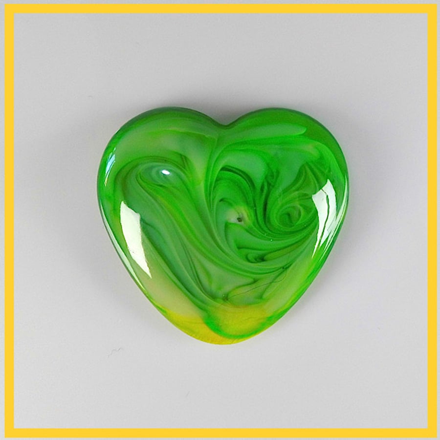 Large Green Heart Cabochon, hand made,Unique, Resin Jewelry, L204