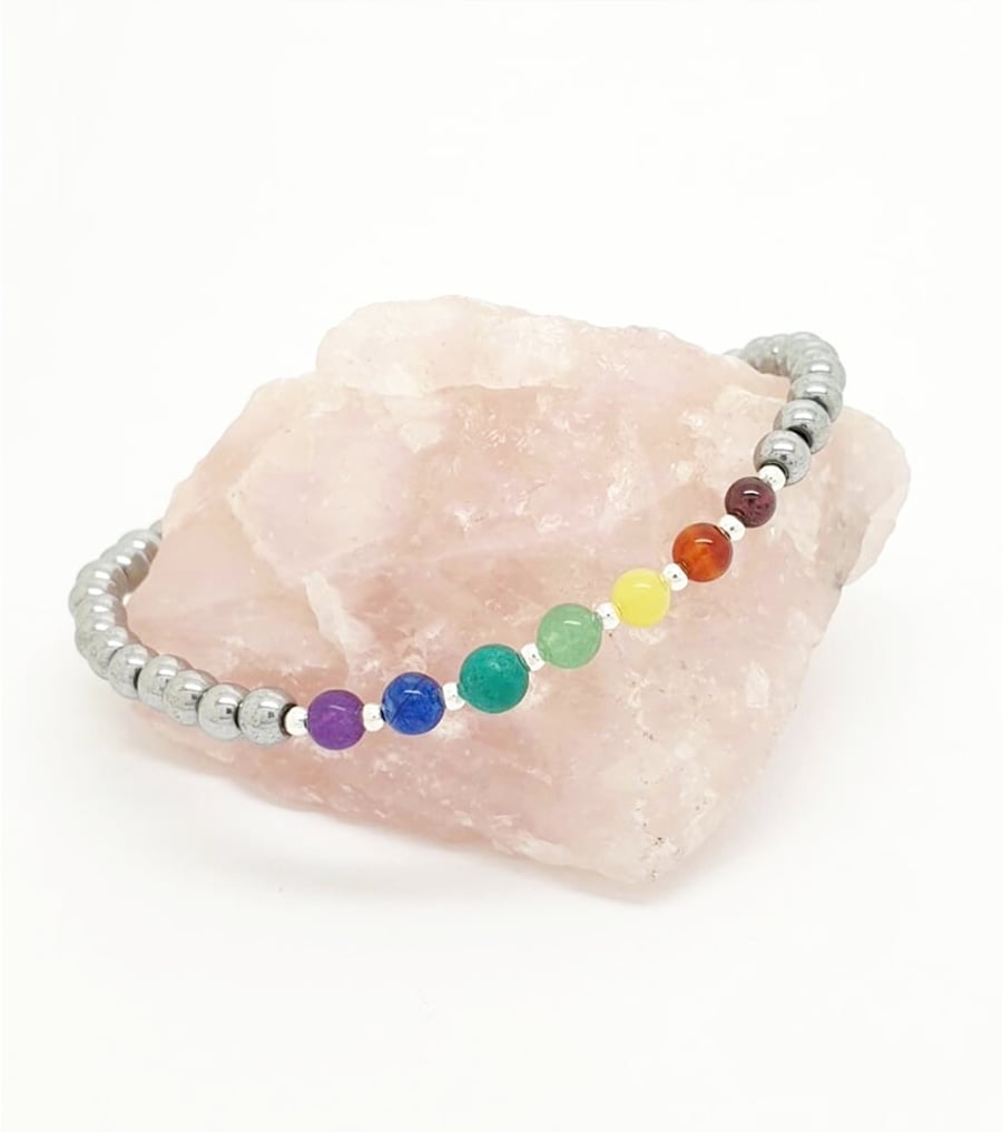 Haematite, gemstone and sterling silver rainbow bracelet - Tenner tuesday!