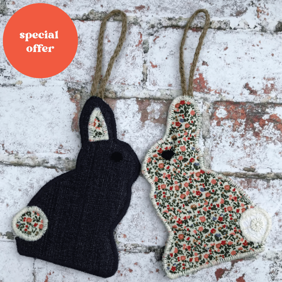 Rabbit Decorations One Liberty Fabric and One Denim Fabric