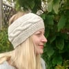 Knitted Cable Headband in Cream Aran, Winter Headband