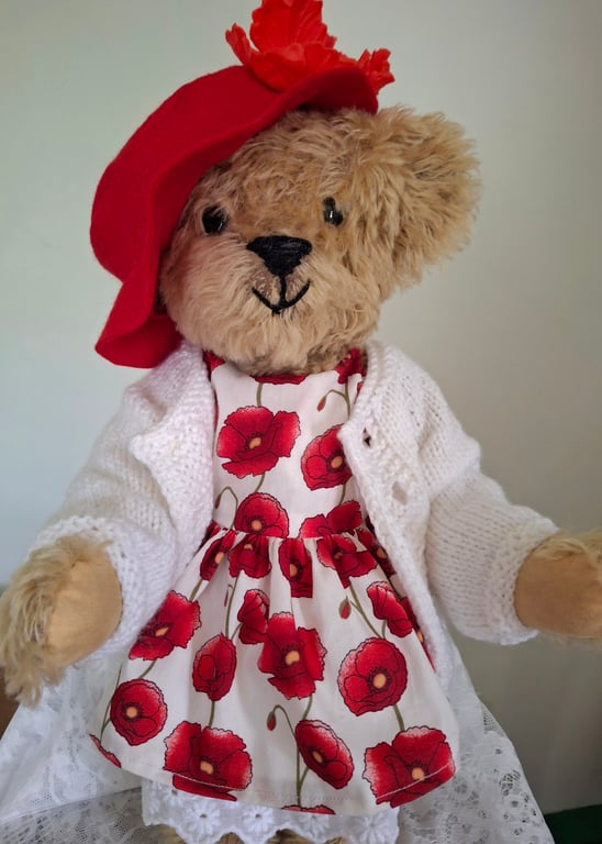 Miss Poppy  A Hand Sewn Mohair Bear For Remembrance Day
