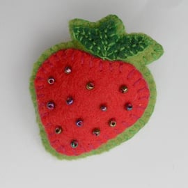 Brooch, Beaded, Felt, Strawberry Badge, Corsage, Hand Made