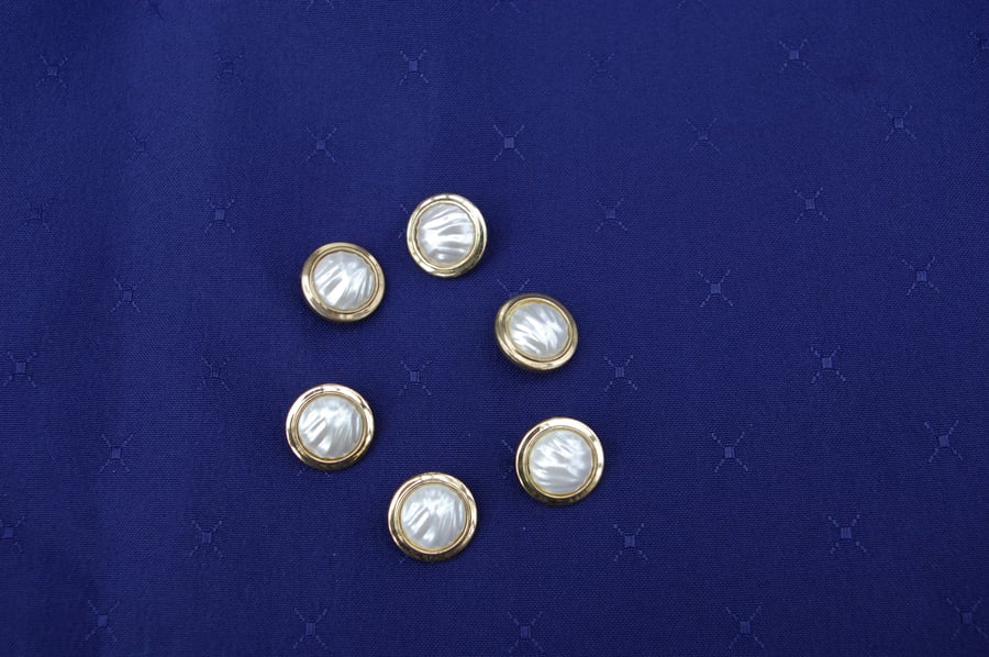 Buttons Six Vintage White and Gold Coloured Buttons