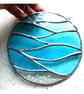 Making Waves Aqua Stained Glass Suncatcher Handmade Ring Sea - Image 3