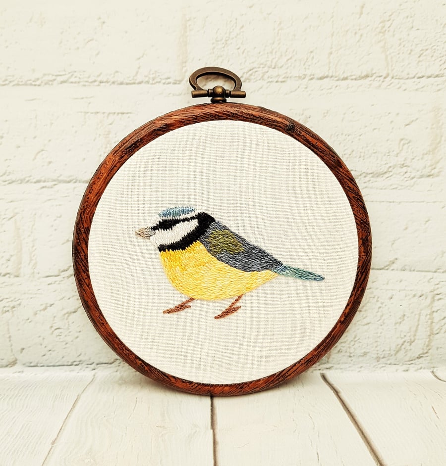 Blue Tit Hand Embroidery Hoop Art Gift, Bird Embroidery Wall Art, Nature Lovers 