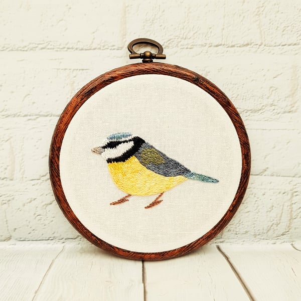 Blue Tit Hand Embroidery Hoop Art Gift, Bird Embroidery Wall Art, Nature Lovers 