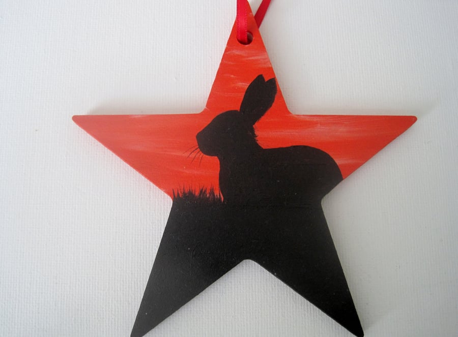 Bunny  Star Decoration Sunset Silhouette Original Painting