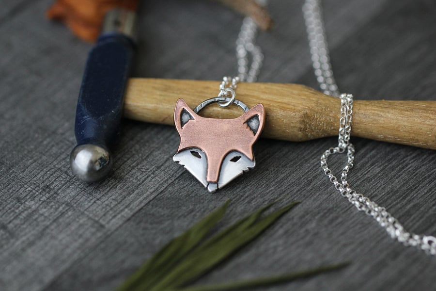 Sterling silver and copper fox necklace - Made to order