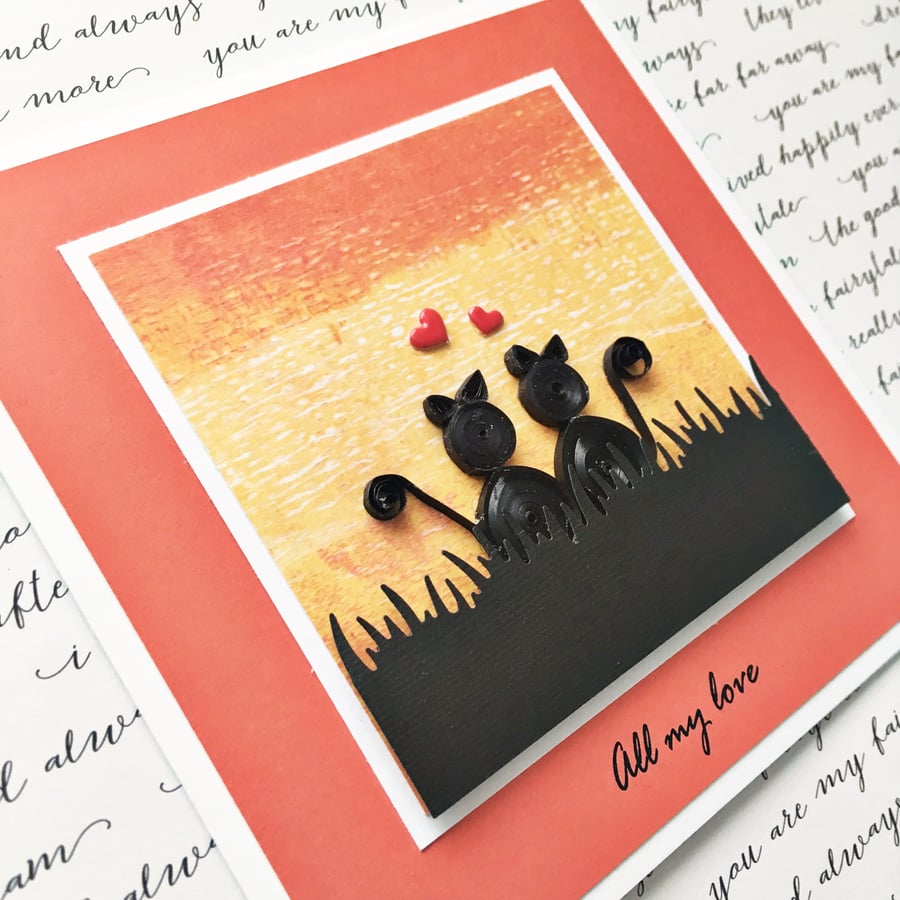 Valentine card - quilled cats