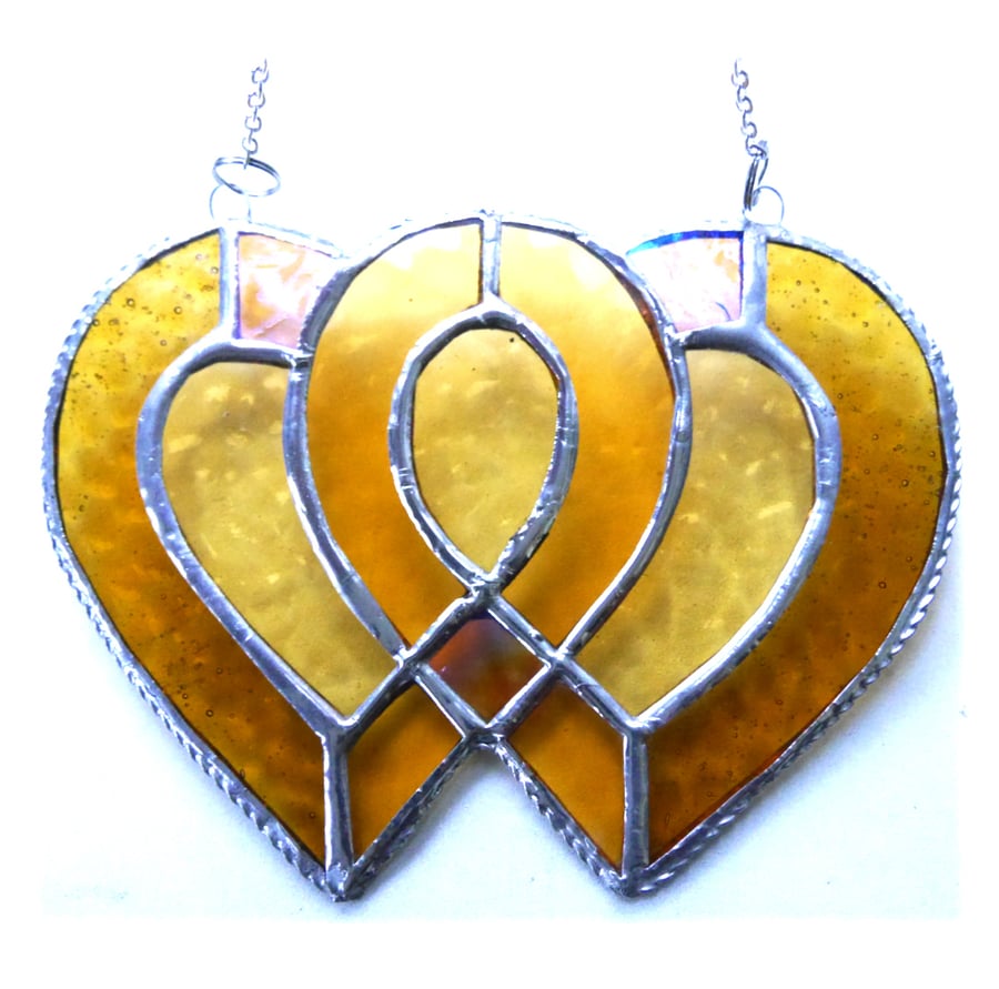 SOLD 240518 Golden Wedding Anniversary Heart  Stained Glass Suncatcher Entwined