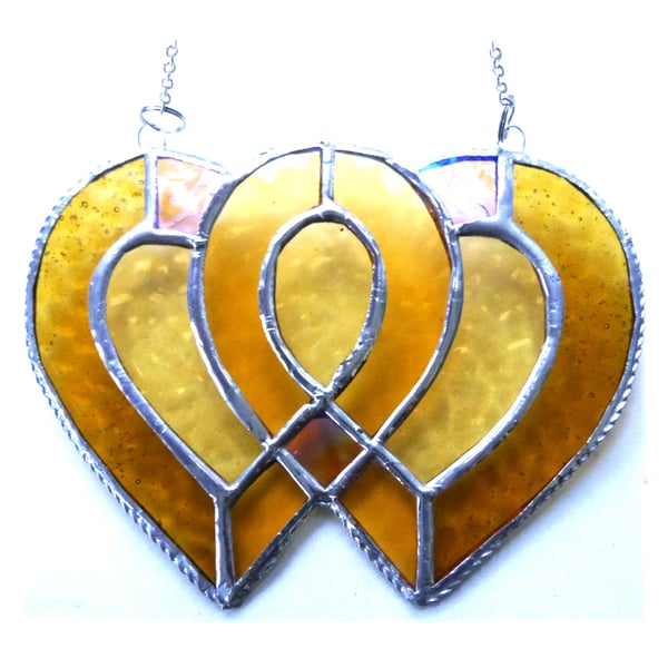 Golden Wedding Anniversary Heart  Stained Glass Suncatcher Entwined