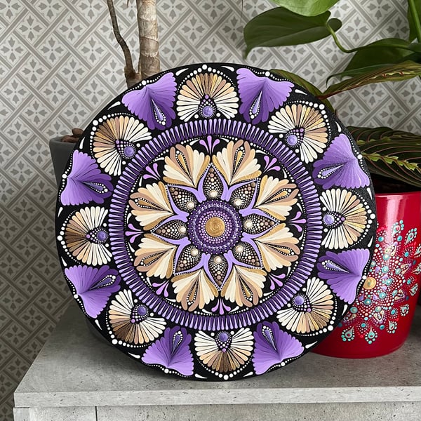 Purple-Beige Hand-Painted Mandala Wall Art 