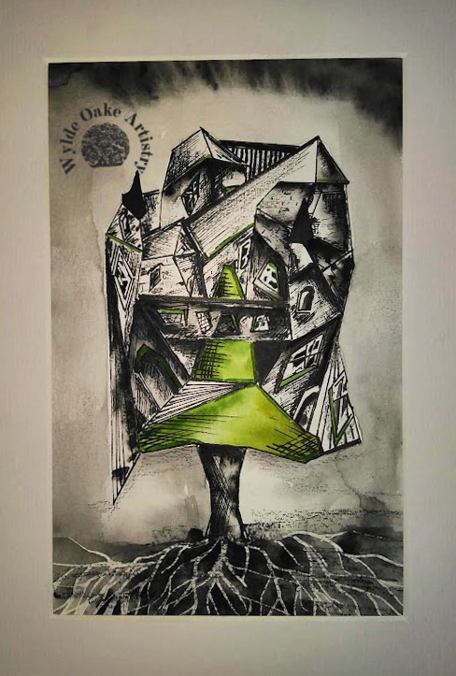 Wizarding Mushroom - original A4 hand drawn and painted pen and watercolour art