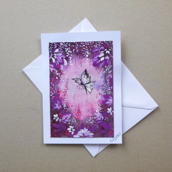 hand painted fantasy butterfly original art card (ref FA 133 M1 )