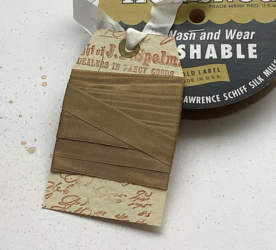 VINTAGE -STYLE ribbon . 4 yds. ( silky, seam binding ).' Old Gold' .