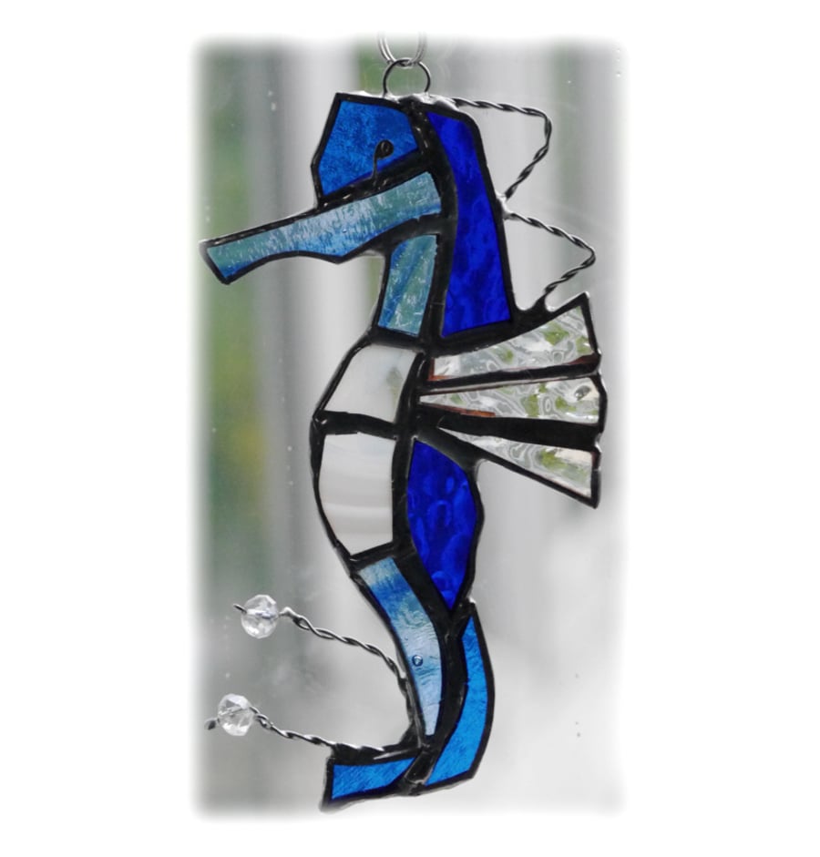 Seahorse Stained Glass Suncatcher Blue Handmade 027