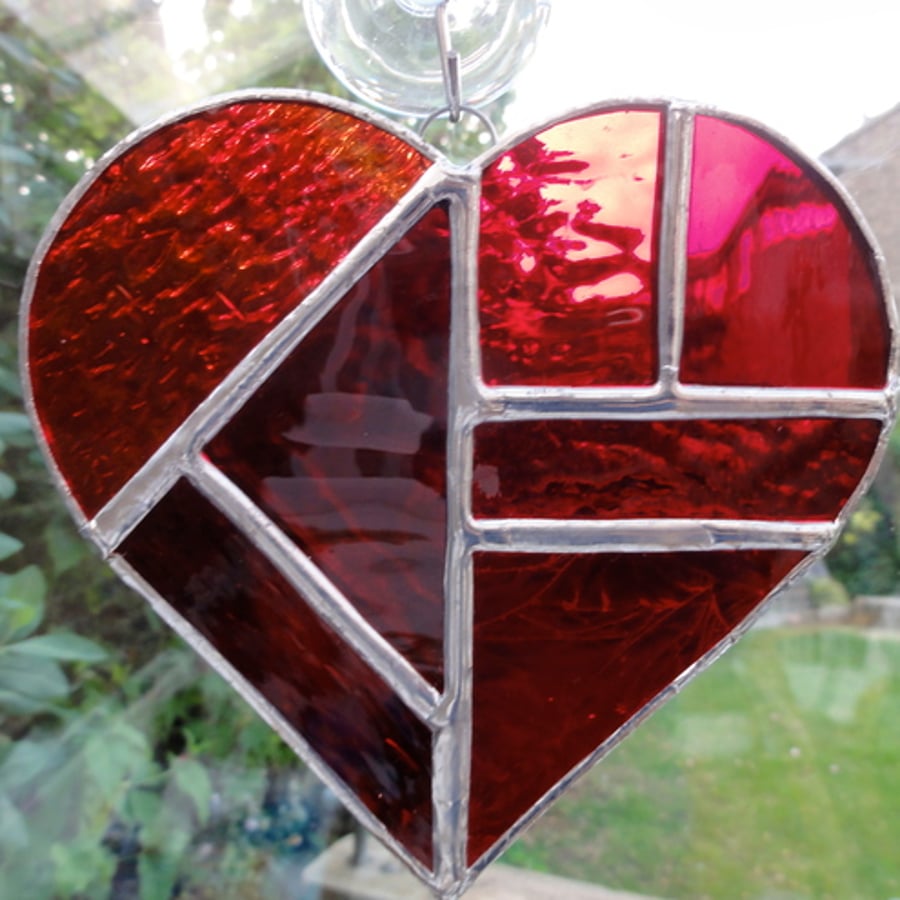 Stained Glass Heart Suncatcher - Red