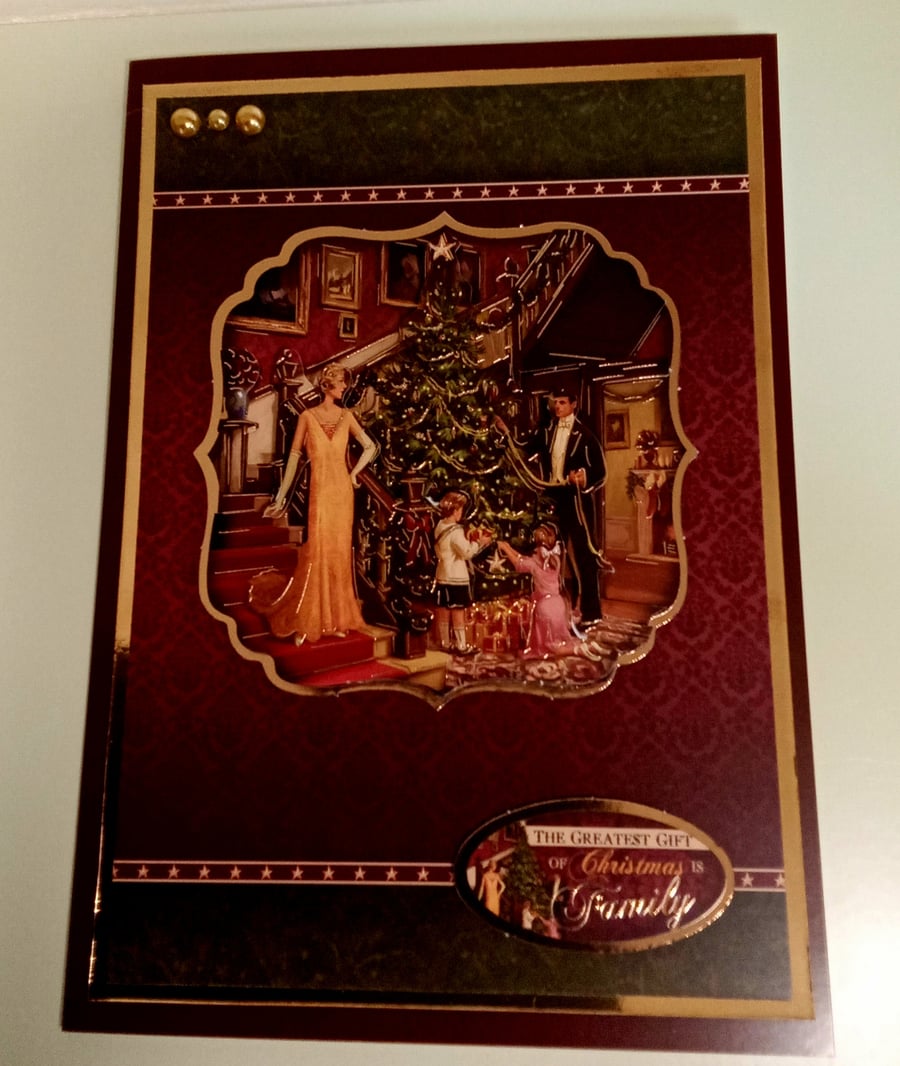 3D Decoupaged Christmas Card,  Decorating The Tree