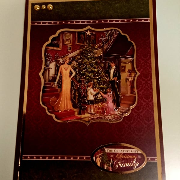 3D Decoupaged Christmas Card,  Decorating The Tree
