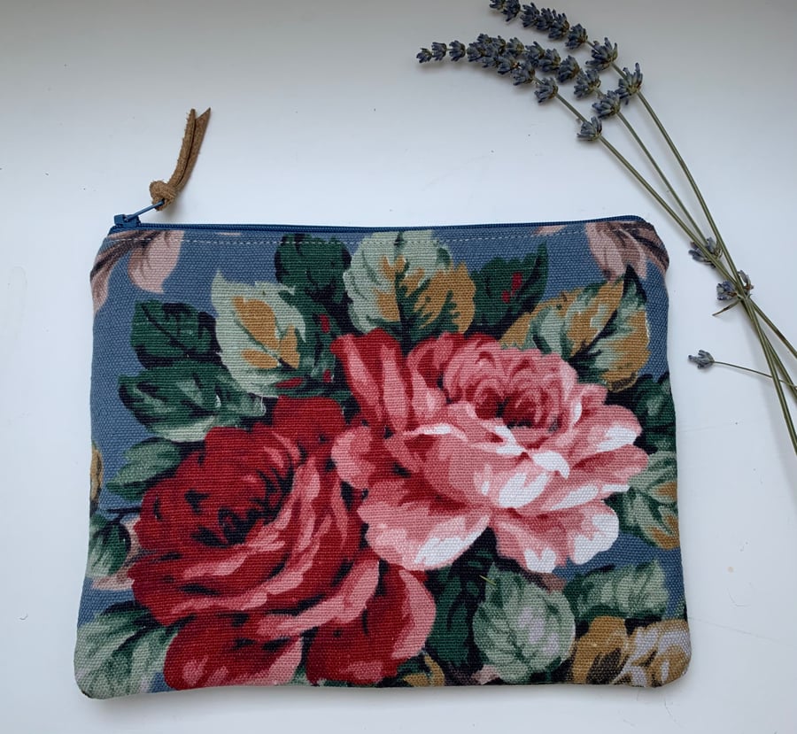 Vintage Linen and Velvet zip pouch