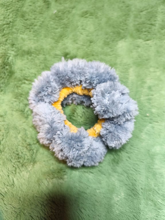 Maize with Grey Fur Trim Extra Small Scrunchies Hair Ties