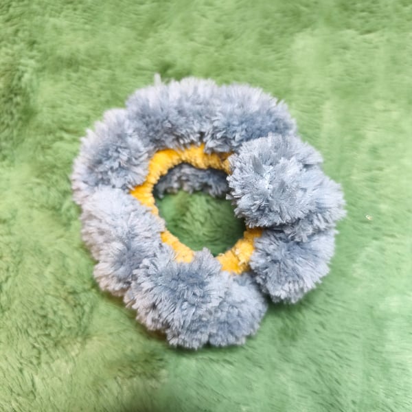 Maize with Grey Fur Trim Extra Small Scrunchies Hair Ties