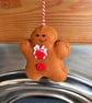 Handmade Felt Gingerbread Christmas Decoration – Red Hearts & Festive Bow - Image 2