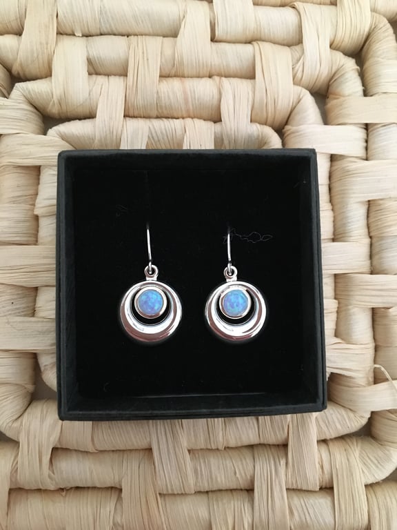 Delightfully Dainty Double Circle Drop Earrings with Faux Opal Centres