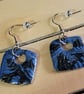Handmade Polymer Clay Blue and Silver Square Earrings, 316 Stainless Steel - Image 4