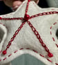 A Red and white star tree decorations with metallic thread and seed beads  - Image 4