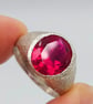 Textured Sterling Silver Ruby Signet Ring - July Birthstone - Size Q - Image 1